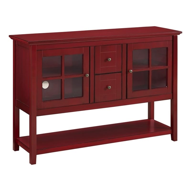 Walker Edison Charlotte Classic Glass Door Storage Buffet, 52 Inch, Red