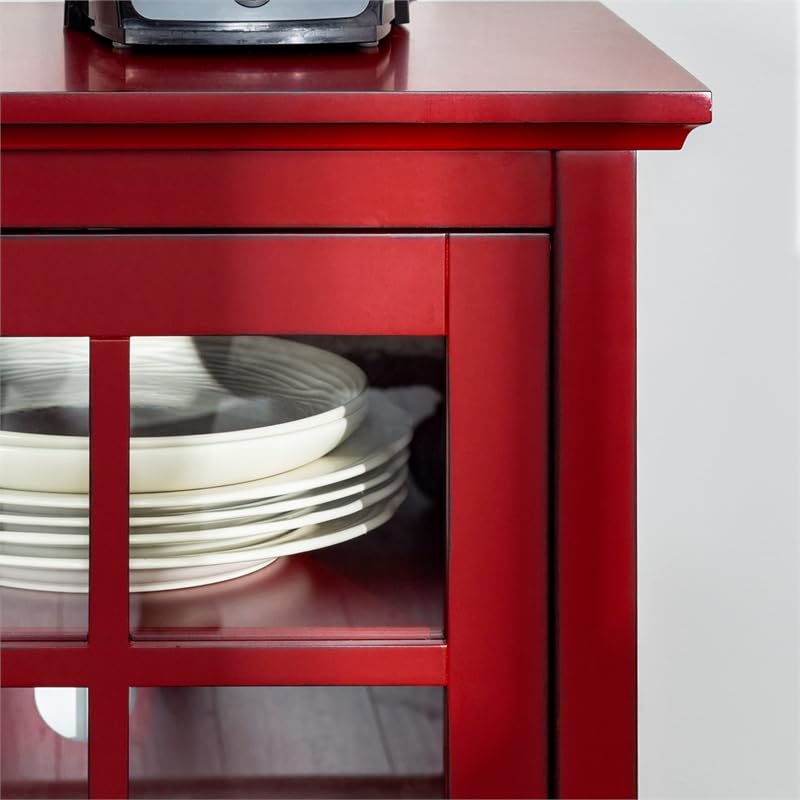 Walker Edison Charlotte Classic Glass Door Storage Buffet, 52 Inch, Red