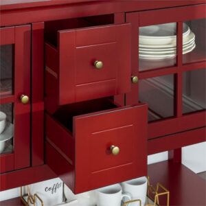 Walker Edison Charlotte Classic Glass Door Storage Buffet, 52 Inch, Red