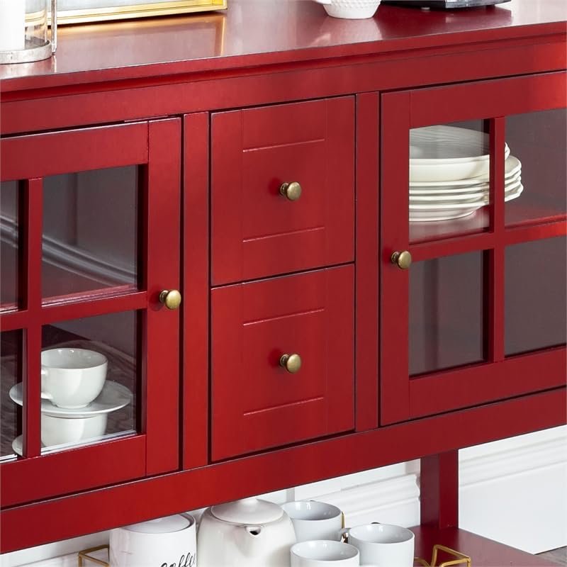 Walker Edison Charlotte Classic Glass Door Storage Buffet, 52 Inch, Red