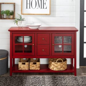 Walker Edison Charlotte Classic Glass Door Storage Buffet, 52 Inch, Red