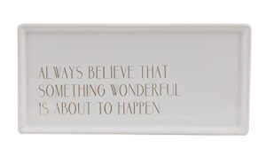 bloomingville white rectangle gold always believe text tray, multicolor