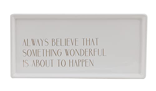 Bloomingville White Rectangle Gold Always Believe Text Tray, Multicolor