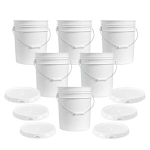 5 gallon white bucket & lid - set of 6 - made in the usa - durable 90 mil all purpose pail - food grade - contains no bpa plastic (5 gal. w/lids - 6pk)