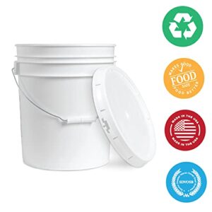 5 Gallon White Bucket & Lid - Set of 6 - Made in The USA - Durable 90 Mil All Purpose Pail - Food Grade - Contains No BPA Plastic (5 Gal. w/Lids - 6pk)