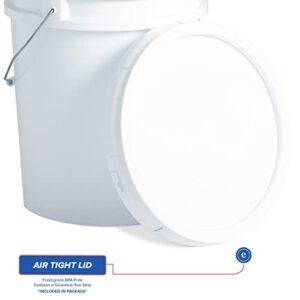 5 Gallon White Bucket & Lid - Set of 6 - Made in The USA - Durable 90 Mil All Purpose Pail - Food Grade - Contains No BPA Plastic (5 Gal. w/Lids - 6pk)