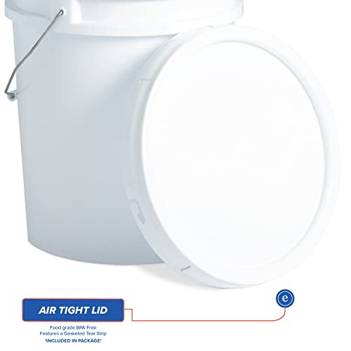 5 Gallon White Bucket & Lid - Set of 6 - Made in The USA - Durable 90 Mil All Purpose Pail - Food Grade - Contains No BPA Plastic (5 Gal. w/Lids - 6pk)