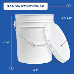 5 Gallon White Bucket & Lid - Set of 6 - Made in The USA - Durable 90 Mil All Purpose Pail - Food Grade - Contains No BPA Plastic (5 Gal. w/Lids - 6pk)