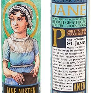 Jane Austen Secular Saint Candle - 8.5 Inch Tall Glass Prayer Votive - Made in The USA