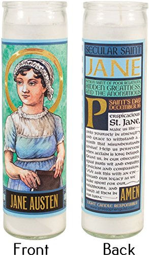 Jane Austen Secular Saint Candle - 8.5 Inch Tall Glass Prayer Votive - Made in The USA