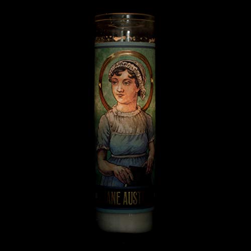 Jane Austen Secular Saint Candle - 8.5 Inch Tall Glass Prayer Votive - Made in The USA