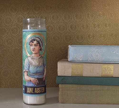 Jane Austen Secular Saint Candle - 8.5 Inch Tall Glass Prayer Votive - Made in The USA