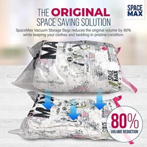 Jumbo 6 Pack | SPACE MAX Premium Space Saver Vacuum Storage Bags - Save 80% More Storage Space - Reusable, Double Zip Seal & Leak Valve, Includes Travel Hand Pump