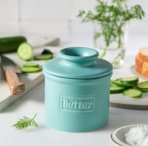 Butter Bell - The Original Butter Bell crock by L Tremain, a Countertop French Ceramic Butter Dish Keeper for Spreadable Butter, Café Matte Collection, Aqua