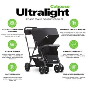 Joovy Caboose Ultralight Sit and Stand Double Stroller with Rear Bench and Standing Platform, 3-Way Reclining Seats, Optional Rear Seat, and Universal Car Seat Adapter (Black)