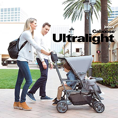 Joovy Caboose Ultralight Sit and Stand Double Stroller with Rear Bench and Standing Platform, 3-Way Reclining Seats, Optional Rear Seat, and Universal Car Seat Adapter (Black)