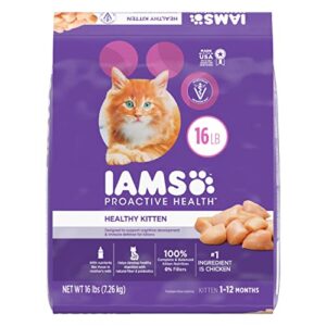 iams proactive health healthy kitten dry cat food with chicken cat kibble, 16 lb. bag