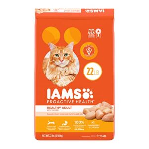 iams proactive health adult healthy dry cat food with chicken cat kibble, 22 lb. bag