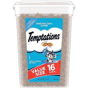 temptations classic crunchy and soft cat treats tempting tuna flavor, 16 oz. tub