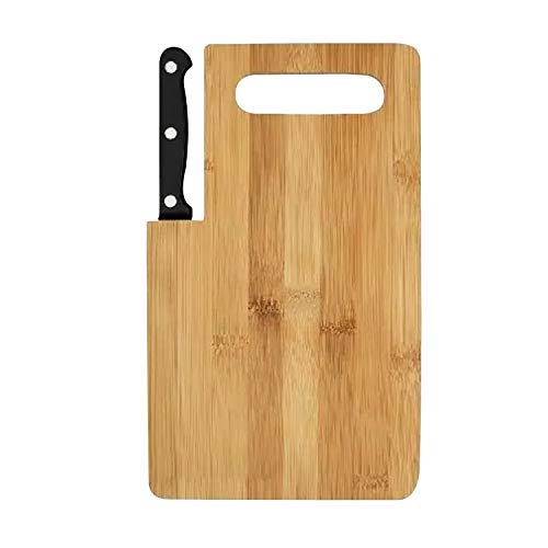 Bamboo Cutting Board Small Wood Board with Handle Build in Knife Cut Cheese Vegetable Fruit