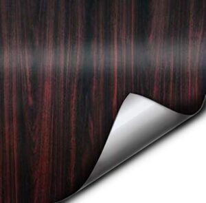 vvivid dark wood grain faux finish textured red vinyl wrap 12 inches x 48 inches roll sheet film for home office furniture diy no mess easy to install air-release adhesive