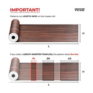 VVIVID Dark Wood Grain Faux Finish Textured Red Vinyl Wrap 12 Inches x 48 Inches Roll Sheet Film for Home Office Furniture DIY No Mess Easy to Install Air-Release Adhesive