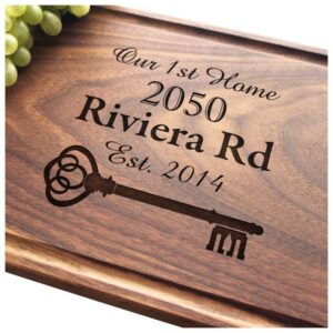 Straga Personalized Cutting Boards | Handmade Wood Engraved Charcuterie | Custom Housewarming, Home Purchase Gift for Homeowners, Rest Estate Agents (First Home Design No.302)