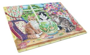 caroline's treasures cdco0325lcb cats just looking in the fish bowl glass cutting board large decorative tempered glass kitchen cutting and serving board large size chopping board