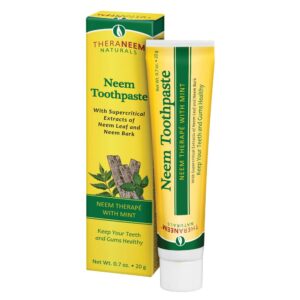 theraneem neem toothpaste, mint | supports healthy teeth and gums and a fresh mouth | fluoride free | travel size, 0.7oz