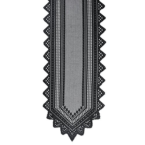 DII Black Lace Overlay Tabletop Collection Gothic Halloween Decor, Table Runner, 14x72, Black