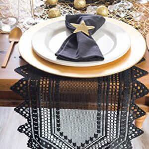 DII Black Lace Overlay Tabletop Collection Gothic Halloween Decor, Table Runner, 14x72, Black