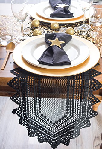 DII Black Lace Overlay Tabletop Collection Gothic Halloween Decor, Table Runner, 14x72, Black
