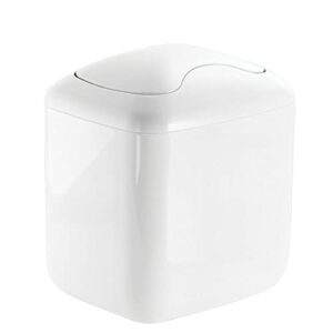 mdesign plastic square mini wastebasket trash can with swing lid for bathroom vanity, makeup table, inside cabinet, cupboard - holds garbage, waste, recycle - aura collection - white