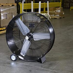 Comfort Zone CZMC36 36” 2-Speed High-Velocity Direct Drive Industrial Drum Fan, All-Metal Construction, Individually Balanced Aluminum Blades, and 2 Large Rubber Wheels, Black