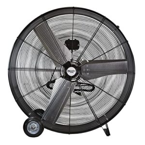 Comfort Zone CZMC36 36” 2-Speed High-Velocity Direct Drive Industrial Drum Fan, All-Metal Construction, Individually Balanced Aluminum Blades, and 2 Large Rubber Wheels, Black