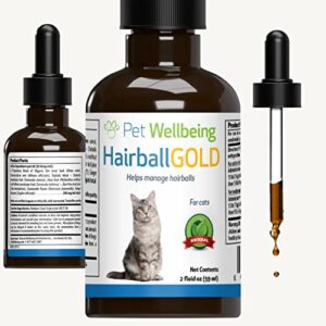 pet wellbeing hairball gold for cats - vet-formulated - for easy passage of hairballs through digestive tract - all-natural lubrication, no mineral oil - 2 oz (59 ml)