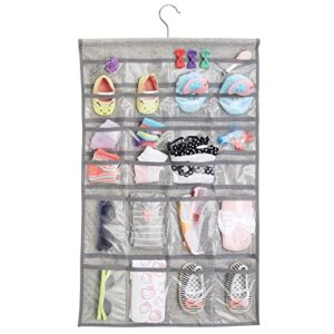 mDesign Soft Fabric Over Rod Hanging Storage Organizer with 48 Pockets for Child/Baby Room, Nursery, Playroom - Metal Hooks Included - Textured Print - Gray