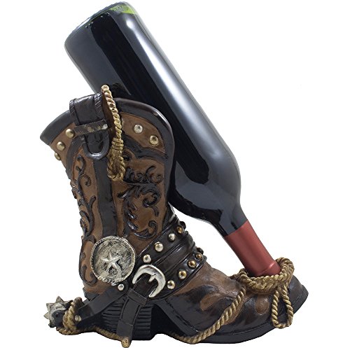 Gesundheit Fancy Cowboy Boot Wine Bottle Holder Decorative Display Stand Statue with Rope, Spur & Texas Star for Country Western Bar Decor and Kitchen Countertop Wine Racks As Great Gifts for Cowboys