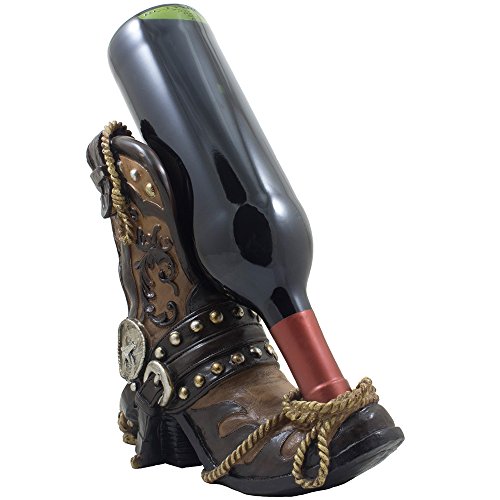 Gesundheit Fancy Cowboy Boot Wine Bottle Holder Decorative Display Stand Statue with Rope, Spur & Texas Star for Country Western Bar Decor and Kitchen Countertop Wine Racks As Great Gifts for Cowboys