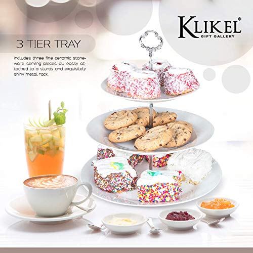 Klikel 3 Tiered Serving Stand -Silver Serving Tray for Parties - Round Platter for Cupcakes Fruits Dessert or Tea - Cake Pop Stand and Buffet Server