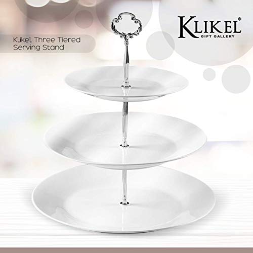 Klikel 3 Tiered Serving Stand -Silver Serving Tray for Parties - Round Platter for Cupcakes Fruits Dessert or Tea - Cake Pop Stand and Buffet Server