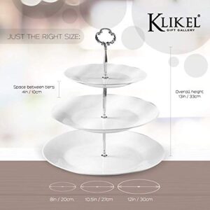 Klikel 3 Tiered Serving Stand -Silver Serving Tray for Parties - Round Platter for Cupcakes Fruits Dessert or Tea - Cake Pop Stand and Buffet Server