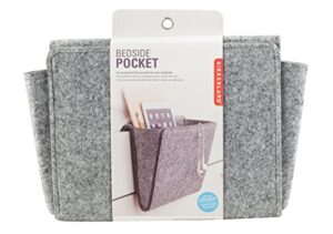 kikkerland grey felt bedside pocket caddy, storage, organizer, holder