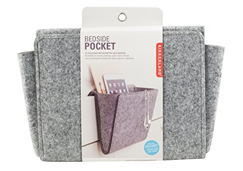 Kikkerland Grey Felt Bedside Pocket Caddy, Storage, Organizer, Holder