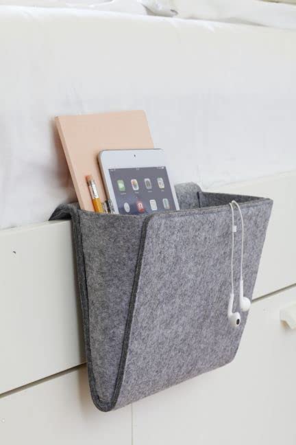 Kikkerland Grey Felt Bedside Pocket Caddy, Storage, Organizer, Holder