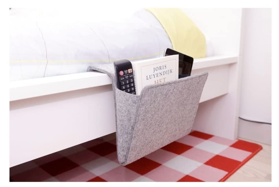 Kikkerland Grey Felt Bedside Pocket Caddy, Storage, Organizer, Holder