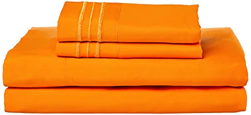 Celine Linen Best, Softest, Coziest Bed Sheets Ever! 1800 Thread Count Egyptian Quality Wrinkle-Resistant 4-Piece Sheet Set with Deep Pockets, King Vibrant Orange