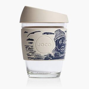 joco cup 12 oz - eco-innovative borosilicate glass reusable classic cup - travel mug with silicone lid compatible roll straw | artist series (lars k huse)