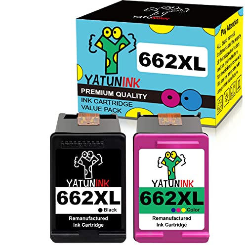 YATUNINK Remanufactured Ink Cartridge Replacement for HP 662XL HP 662 Ink Cartridges Black and Color Combo Pack Show Ink Level for Deskjet 1015 1515 1516 2515 2516 Deskjet 4645 4666 Printer Ink(2Pack)