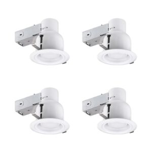globe electric 90958 4" rust proof indoor/outdoor ridged baffle round trim recessed lighting kit 4-pack, white, easy install push-n-click clips, 3.88" hole size, ceiling light, porch light